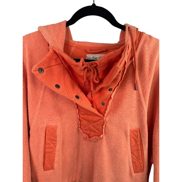 Free People We The Free Hoodie Womens Small Orange Snap Henley Pullover Pockets - Picture 4 of 9